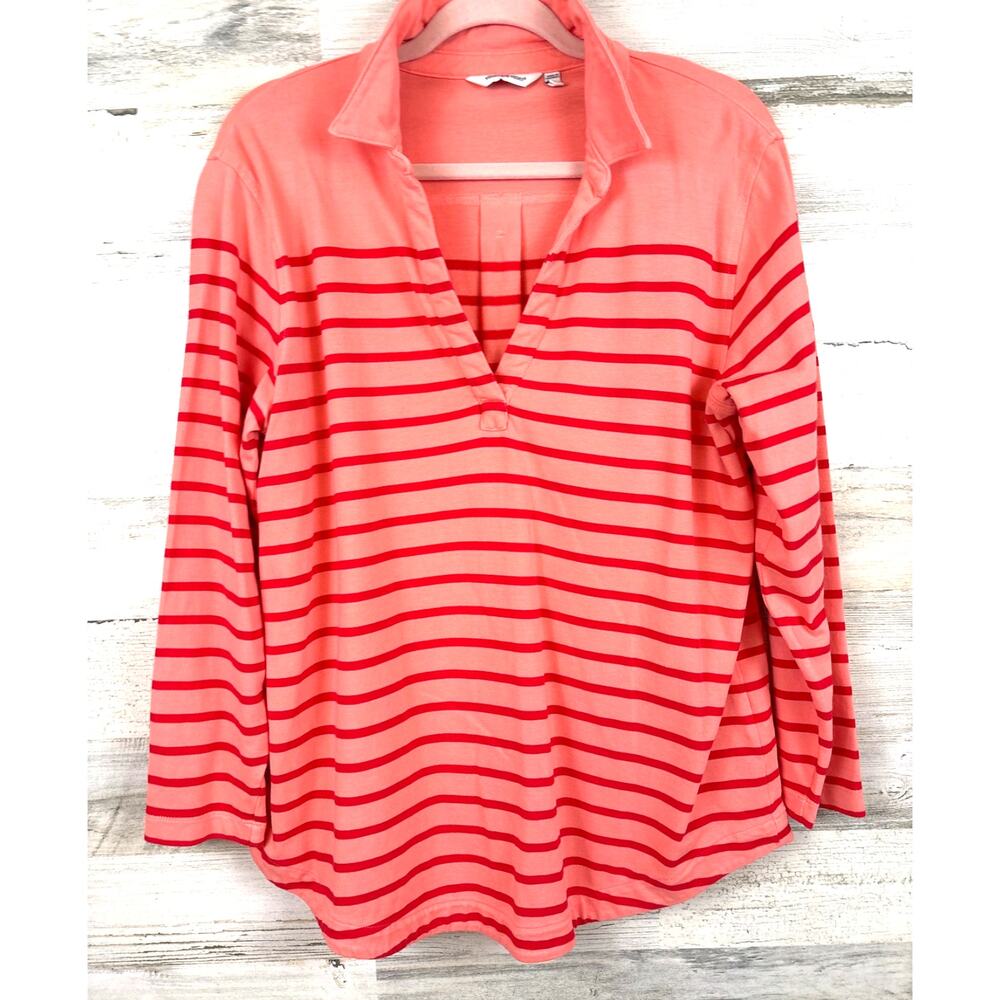 Vineyard Vines Womens L Coral Stripe Polo Shirt Coastal Casual NEW